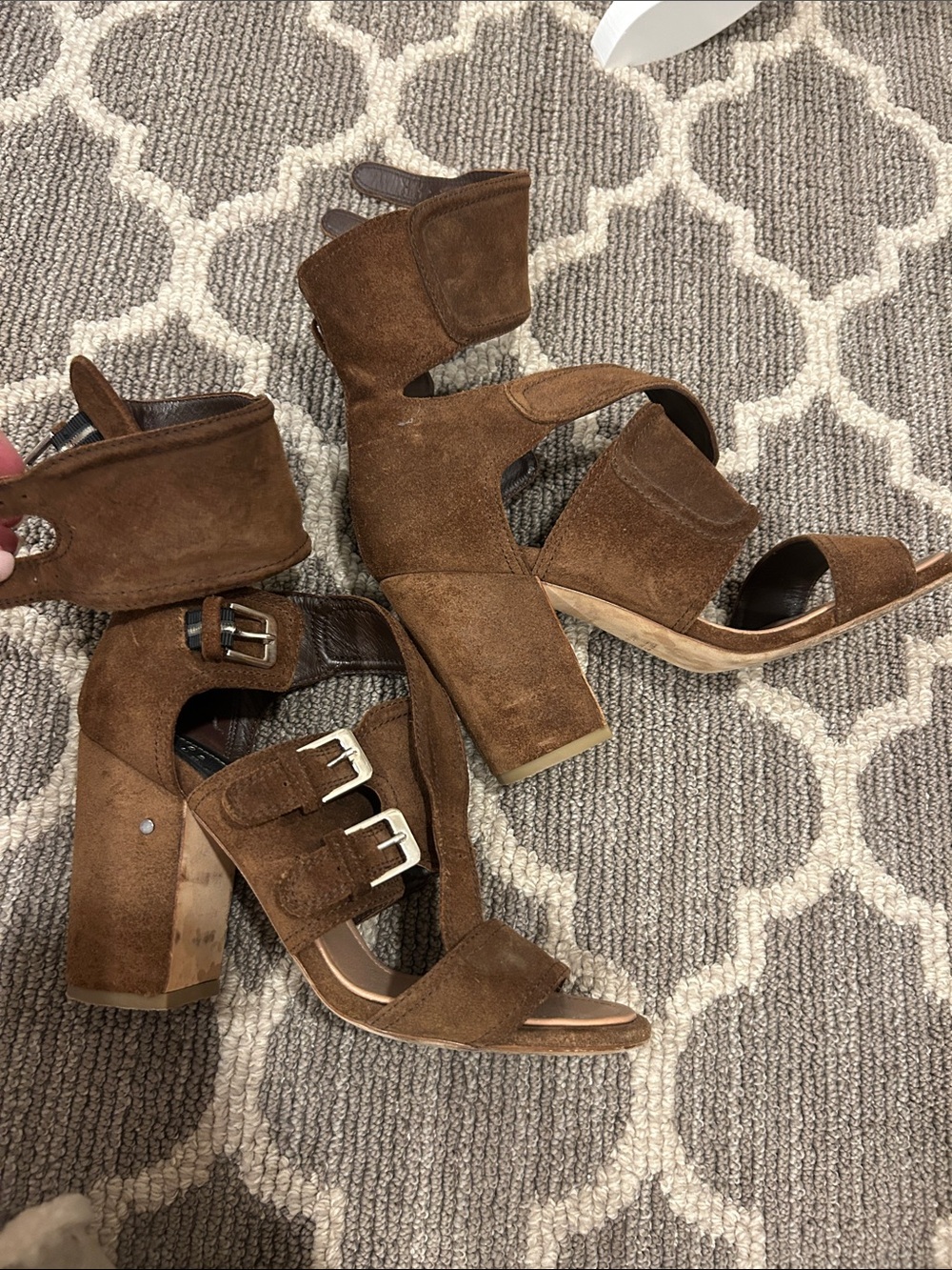 Laurence Dacade Brown Suede Triple-Buckle Block Heel Sandals